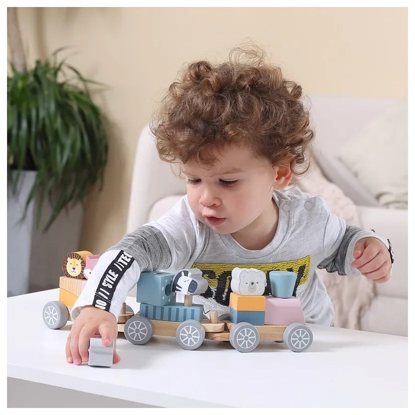 Viga polarb drewniana kolejka z wagonikami i zwierzątkami do ciągnięcia montessori