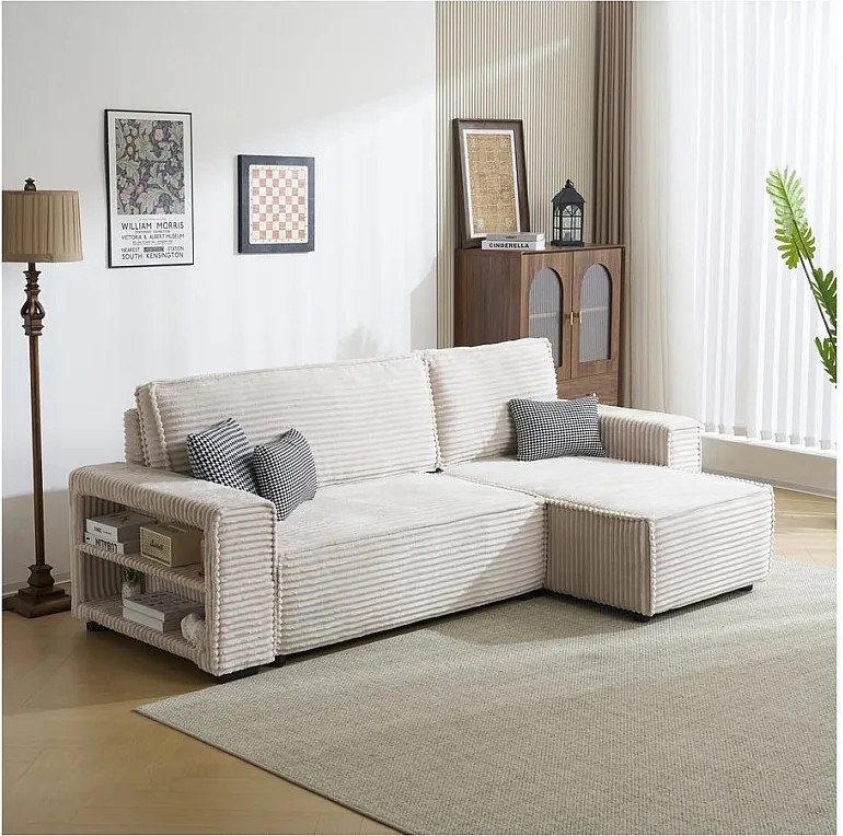 Narożnik sztruksowy "Opera" - 3-osobowy - beżowy