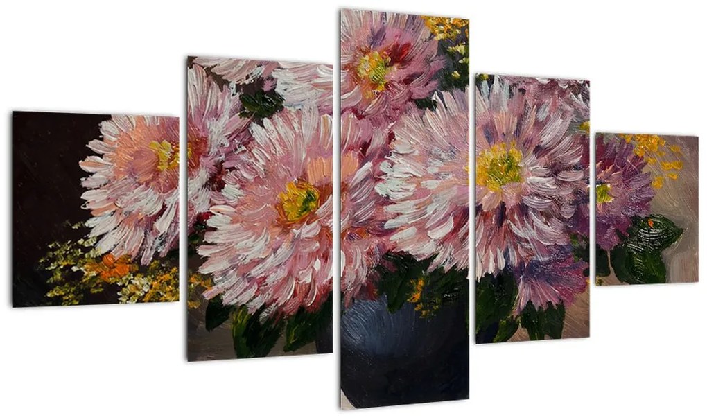 Obraz - Obraz olejny, Kwiaty w wazonie (125x70 cm)