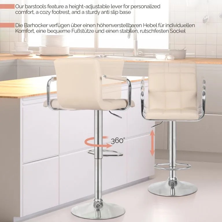 MIADOMODO Krzesło barowe 2szt, z podłokietnikami, beżowe