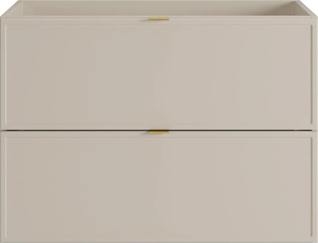 Wisząca szafka pod umywalkę z uchwytami z metalu w kolorze złotym – kolor beżowy – 80 cm – ONDIL