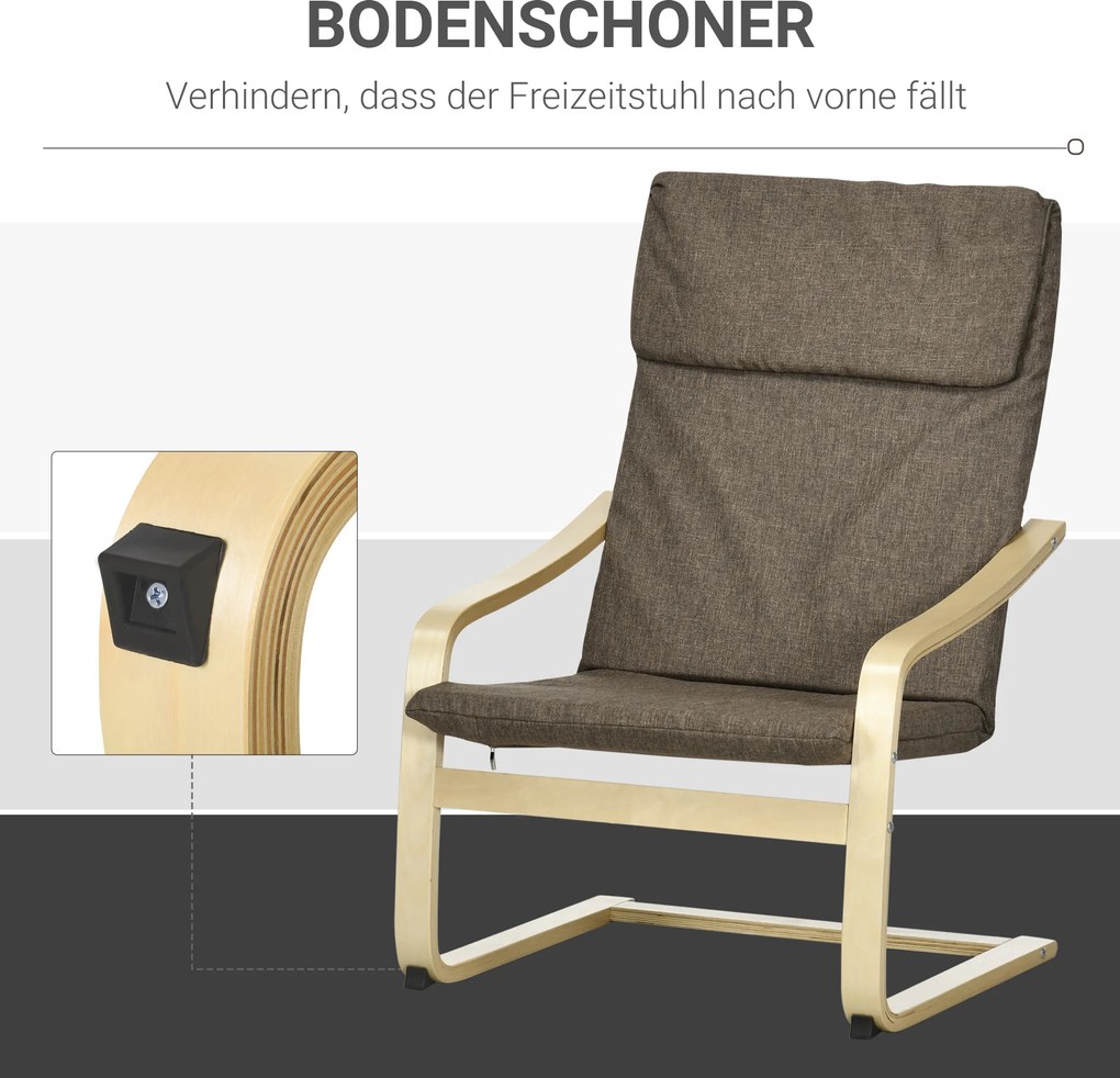 HOMCOM Fotel Relaksacyjny Brązowy Lniany Pokrycie z Drewnianym Stelażem Komfortowe Siedzisko z Podłokietnikami | Aosom PL