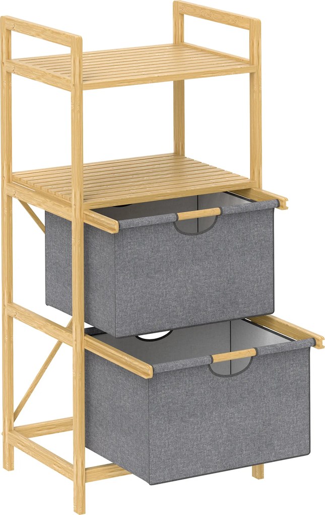 HOMCOM Regał na Pranie z Bambusa, z 2 Koszami na Tkaniny, Otwarte Półki, Oszczędzający Miejsce, Drewno Naturalne