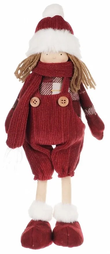 Dekoracja świąteczna z tkaniny dziewczynka Ogrodniczki, wys. 35 cm, czerwony