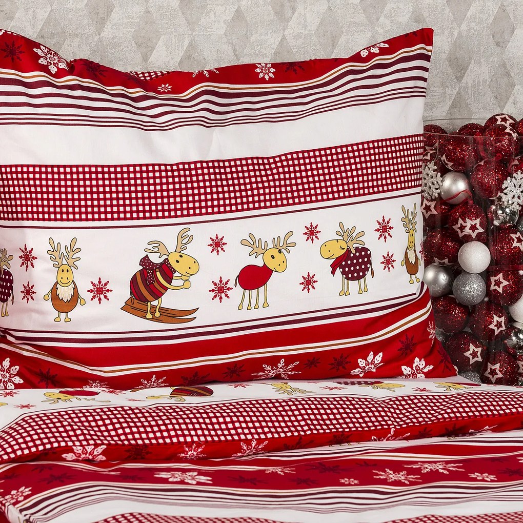 4Home Świąteczna pościel bawełniana Renifery, 160 x 200 cm, 70 x 80 cm