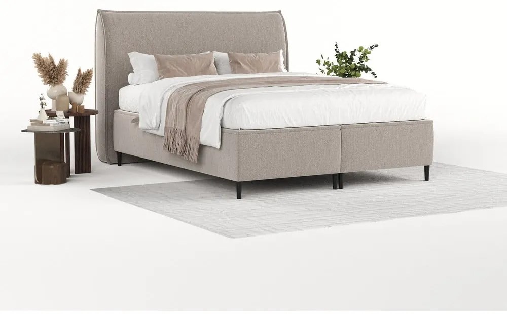 Szarobeżowe tapicerowane łóżko dwuosobowe ze schowkiem 200x200 cm Draco – Maison de Rêve