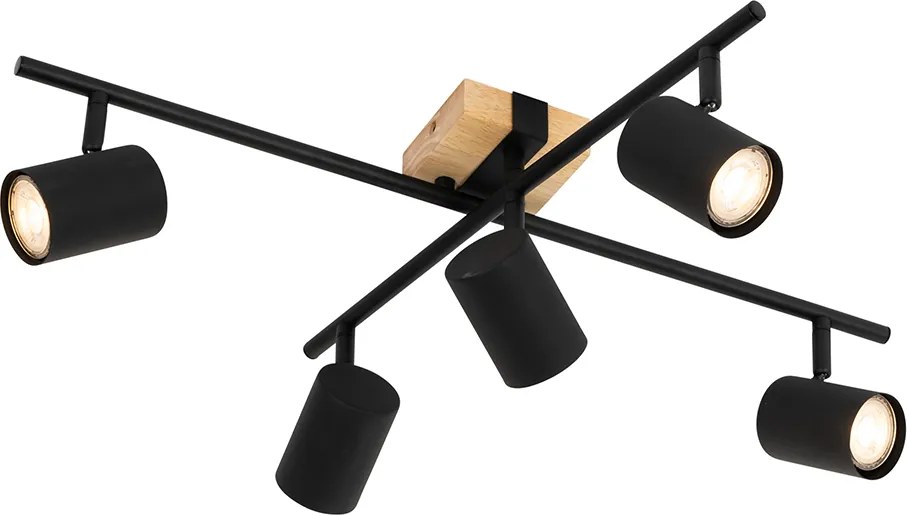 Plafon czarny z drewnem 5-punktowy regulowany prostokątny - Jeana