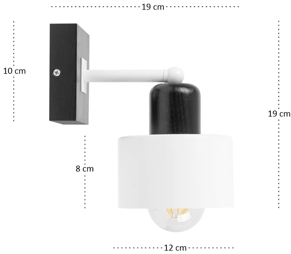 Biało-czarny kinkiet LED WD-WE10x10SC jednopunktowy z litego drewna