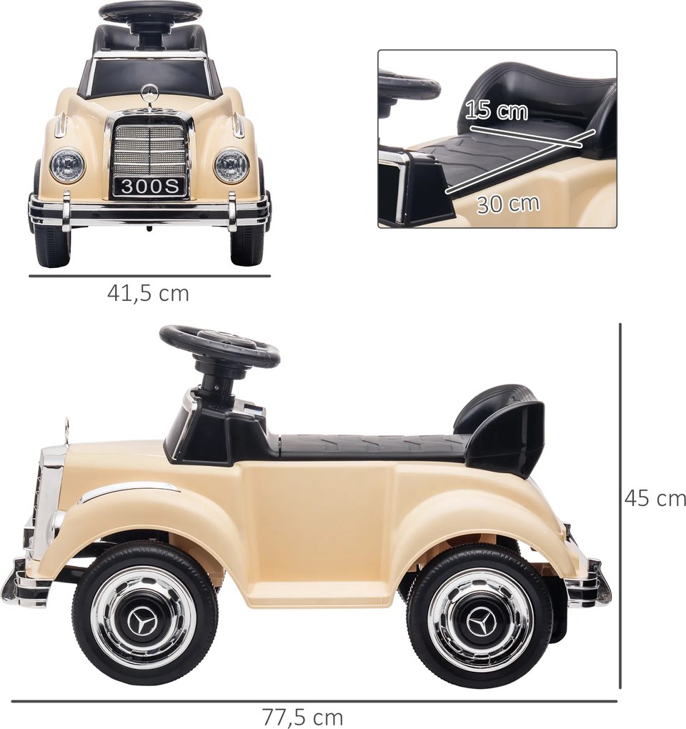 AIYAPLAY Jeździk dla dzieci Mercedes Benz 300 S, beżowy, Design, zabezpieczenie przed przewróceniem
