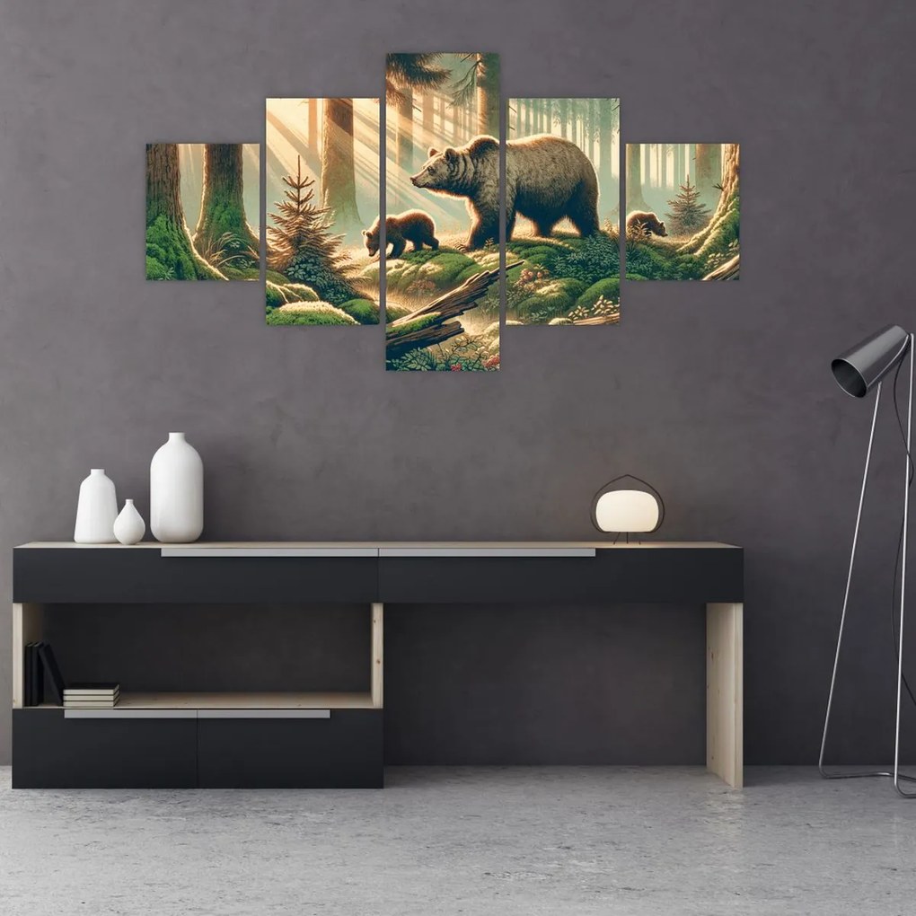 Obraz - Niedźwiedzie w lesie (125x70 cm)