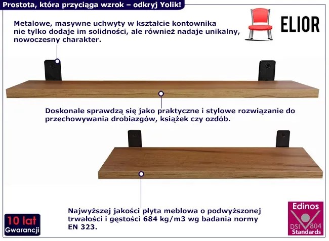 Industrialny zestaw 2 półek ściennych dąb craft złoty - Castello 5X