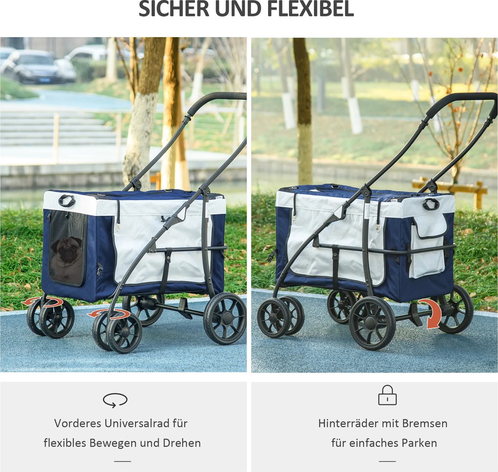 Outsunny Wózek dla Psa Składany Odłączany Kosz Czarny Granatowy Biały | Aosom PL