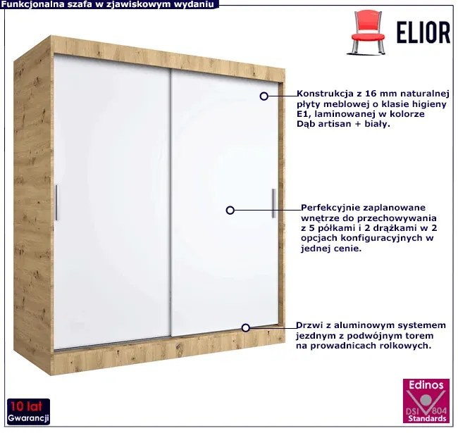 Szafa przesuwna 180 cm dąb artisan + biały - Erco 5X