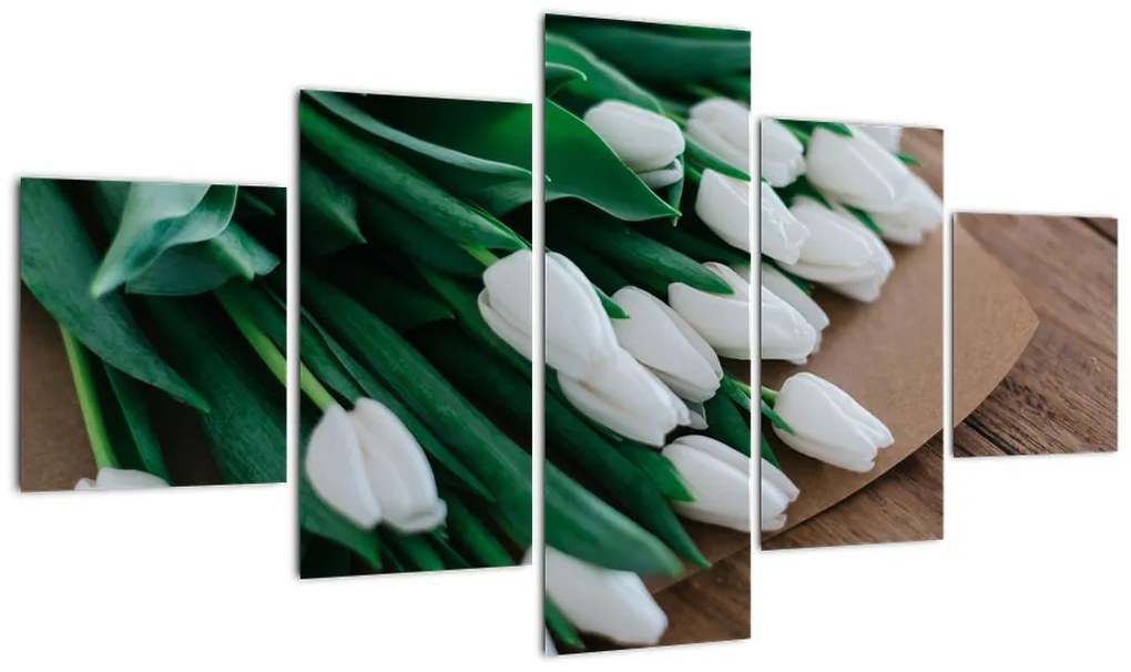 Obraz bukietu białych tulipanów (125x70 cm)