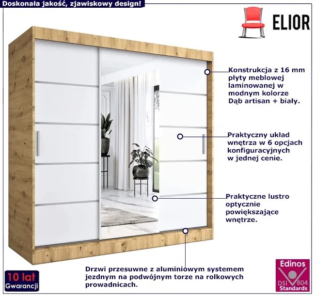 Szafa Przesuwna Biały 200 Cm Dąb Artisan + K3-R96