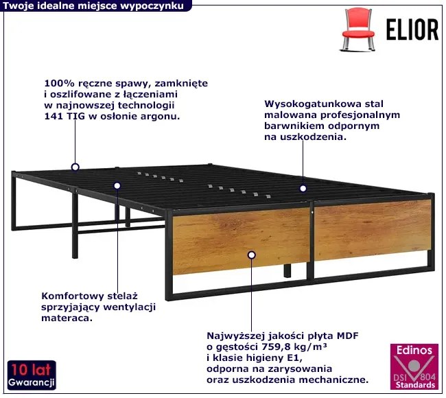 Czarne industrialne łóżko metalowe 120x200 cm Avium