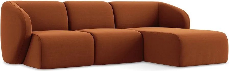 Aksamitny narożnik (prawostronny/z szezlongiem) w kolorze terakoty Lani – Makamii
