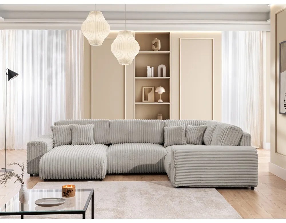 Jasnoszary sztruksowy narożnik (prawostronny/w kształcie litery U) Justin – Ropez