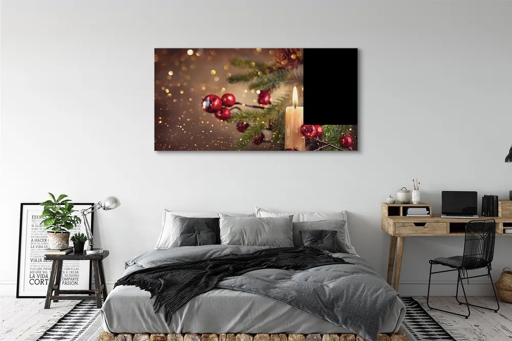 Obraz na płótnie Świeca, Gałązki, Bombki i Szyszki