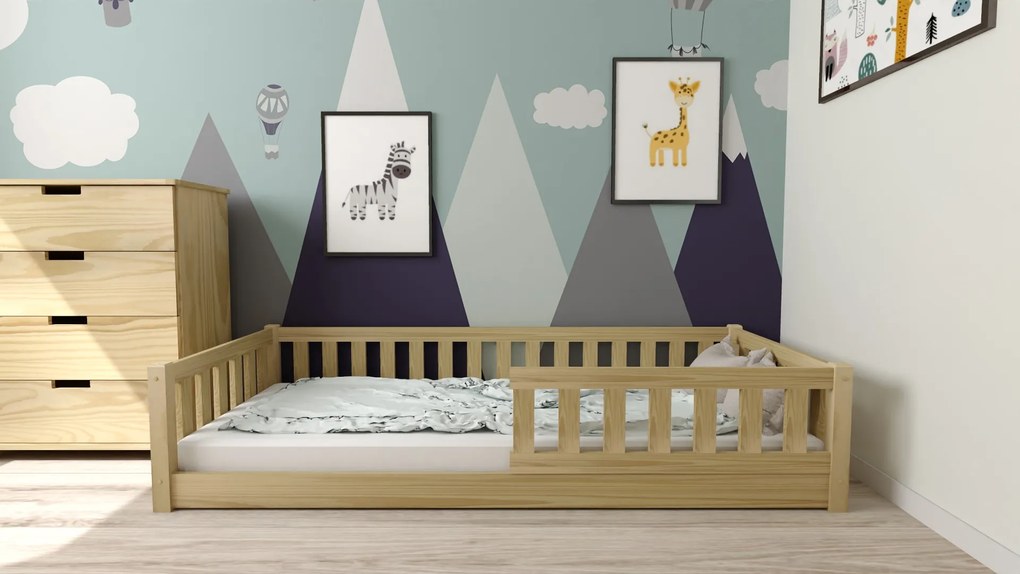 Dziecięce łóżko Montessori PINELO 90 x 200 cm, sosna Stelaż: Ze stelażem listwowym rolowanym, Materac: Materac Deluxe 10 cm