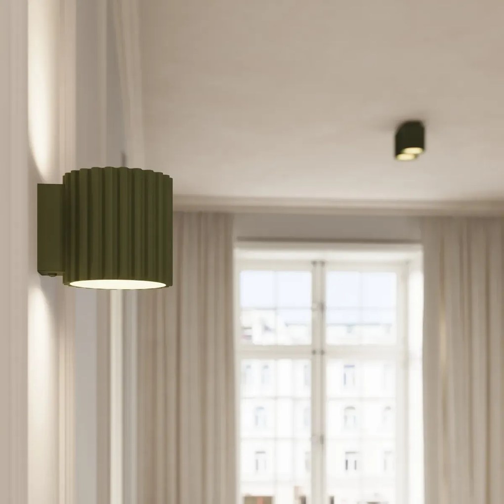 Plafon AURA 1 zielony oliwkowy GU10 ryflowany SOLLUX  LIGHTING