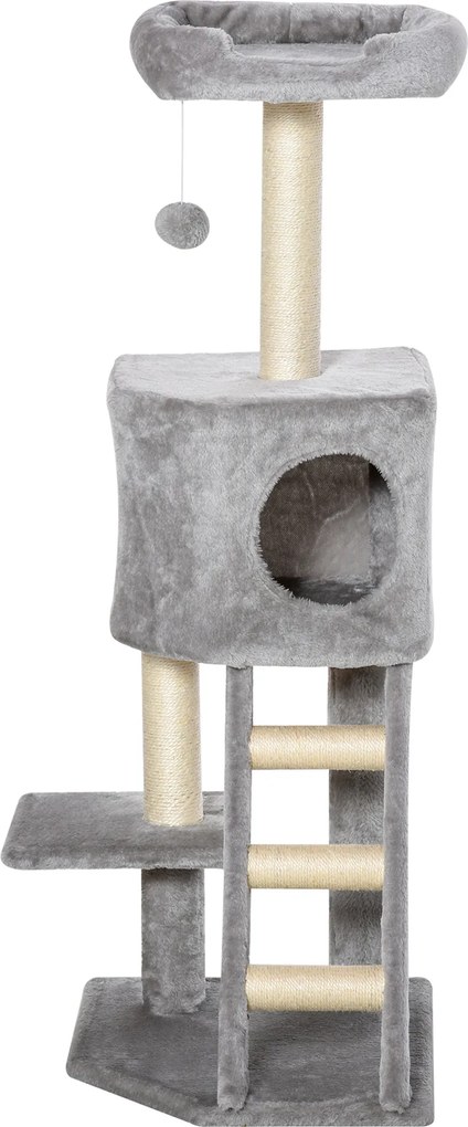 3 Drapak dla kota z jaskinią i drabinką plus miękka poduszka z MDF E1 i sizalu w kolorze jasnoszarym idealny do ostrzenia pazurów | Aosom PL
