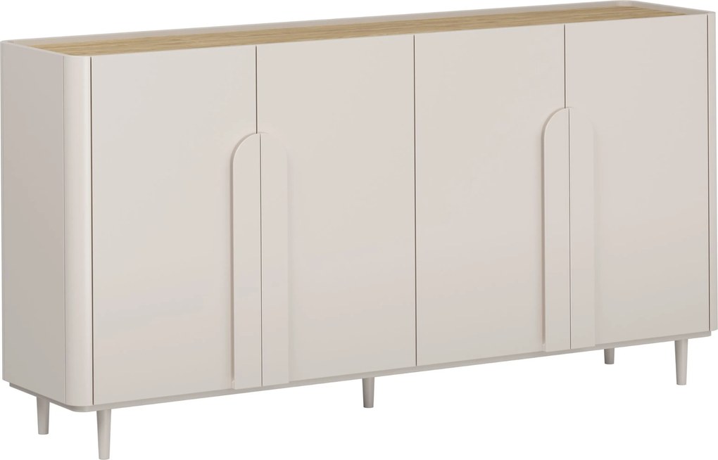 Komoda Amilio 200 cm czterodrzwiowa na nóżkach - kaszmir / dąb olejowany / uchwyty kaszmir