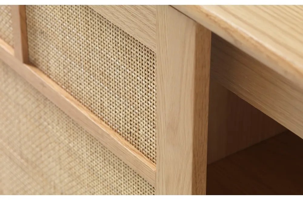 Niska komoda w dekorze dębu z drzwiami przesuwnymi w naturalnym kolorze 180x80 cm Barrali – Unique Furniture