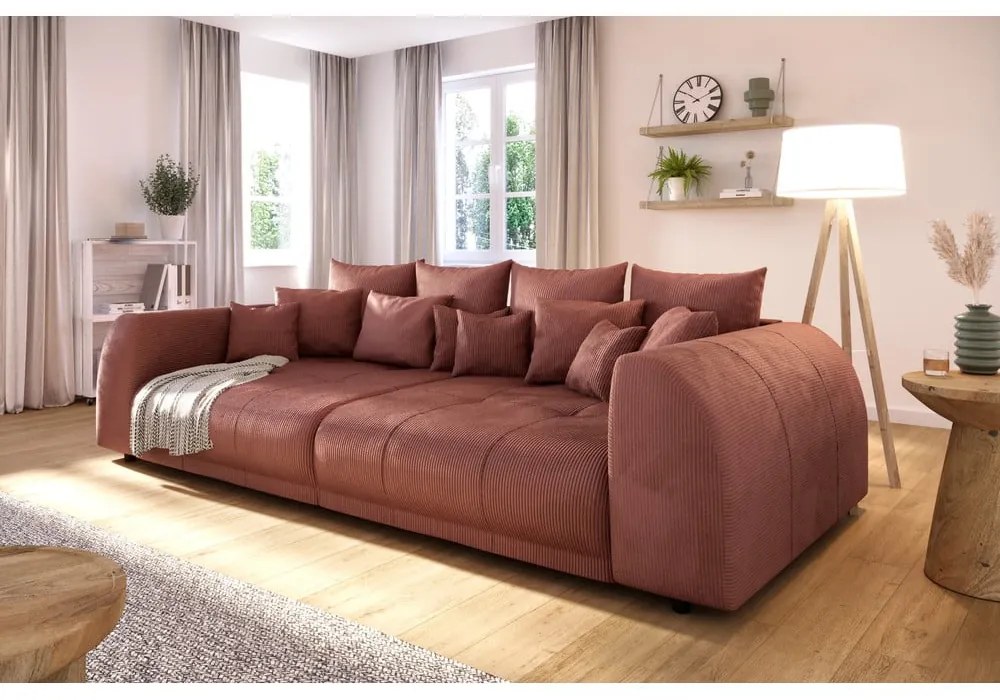 Ceglasta sztruksowa rozkładana sofa 310 cm Vanessa – Ropez