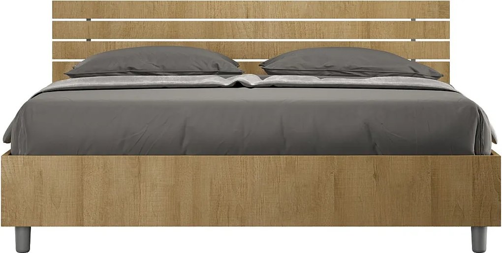 Łóżko wyposażone w stelaż z listwami 160x190 Prosty zagłówek z listwami Dąb naturalny Ankel