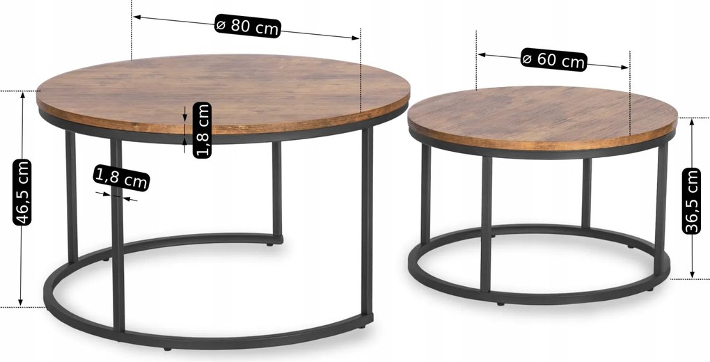 Zestaw Stolików Kawowych FIGO MAX 60 cm/80 cm Dąb Rustykalny