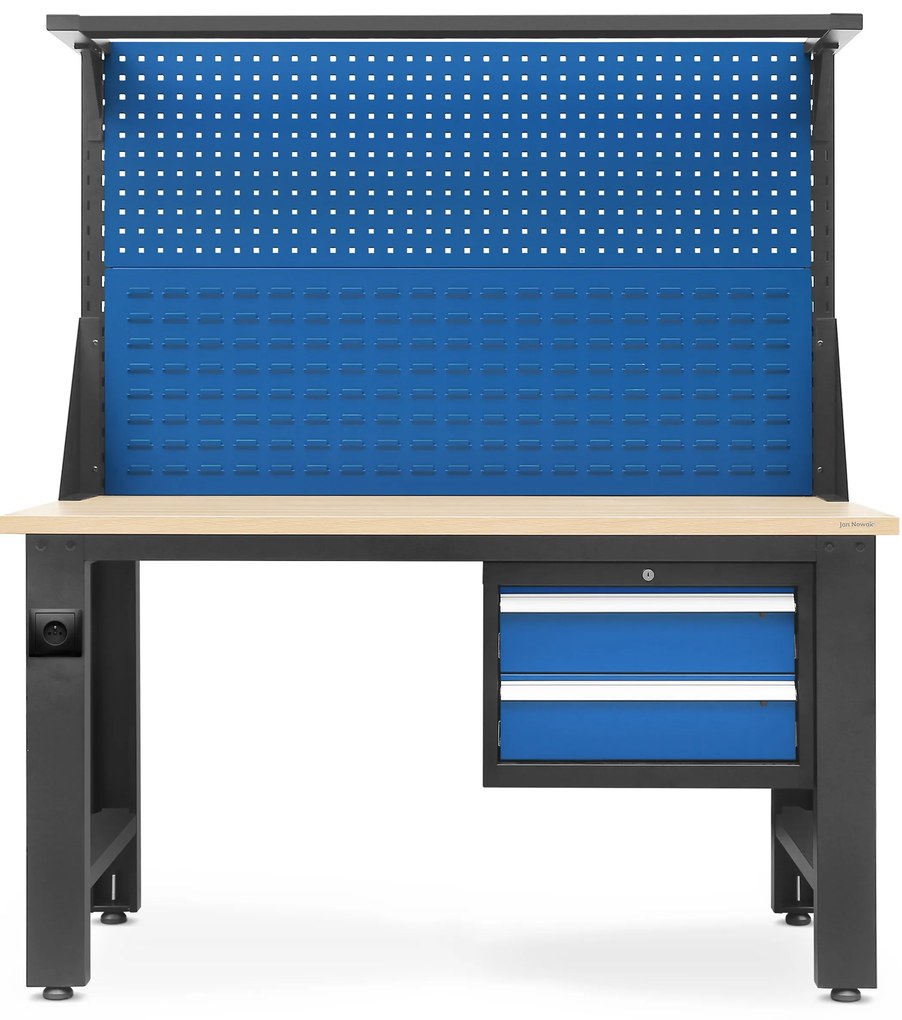 Stół warsztatowy duży LOGAN, 1500 x 1700 x 750 mm, antracytowo-niebieski 