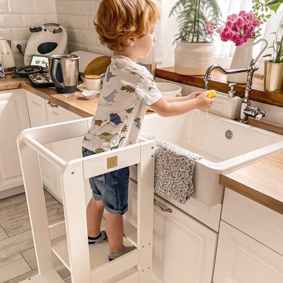 Kitchen helper drewniany pomocnik kuchenny dla dziecka, biały - meowbaby®