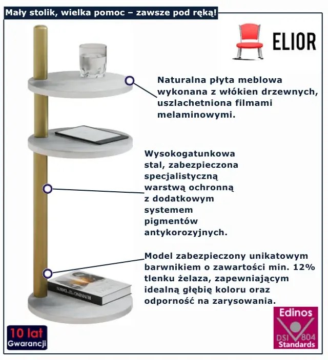 Stolik pomocniczy beton + złoty  R0-R53