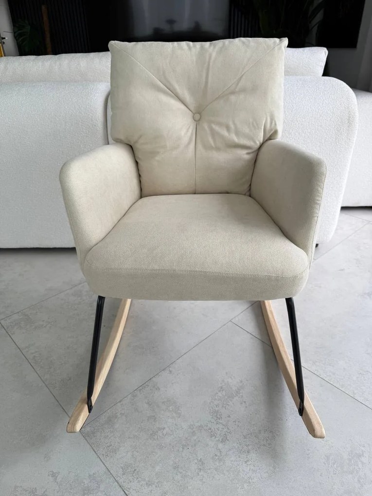 REZERWACJA Fotel wypoczynkowy bujany beżowy, do salonu, sypialni, tkanina, FW8