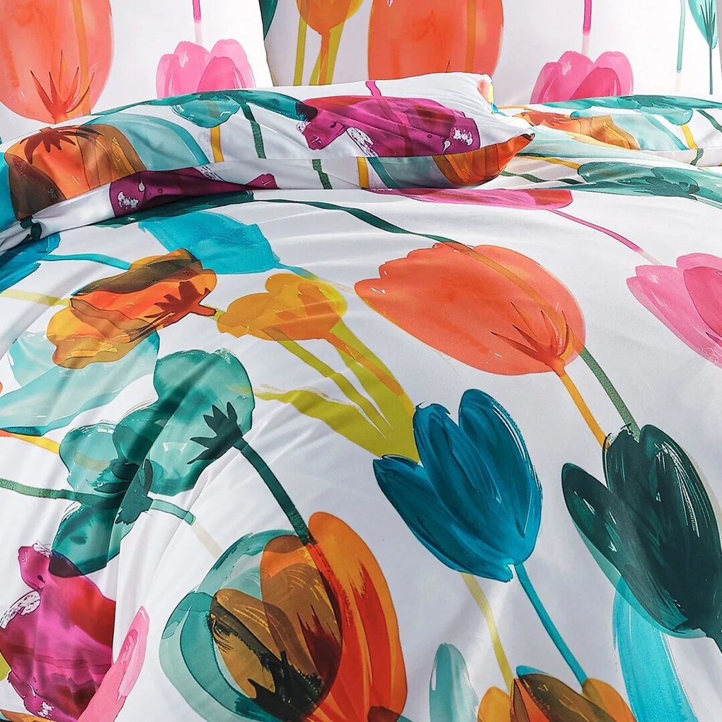BedTex Pościel satynowa Tulipi, 160 x 200 cm, 2x 70 x 80 cm, 160 x 200 cm, 2 szt. 70 x 80 cm