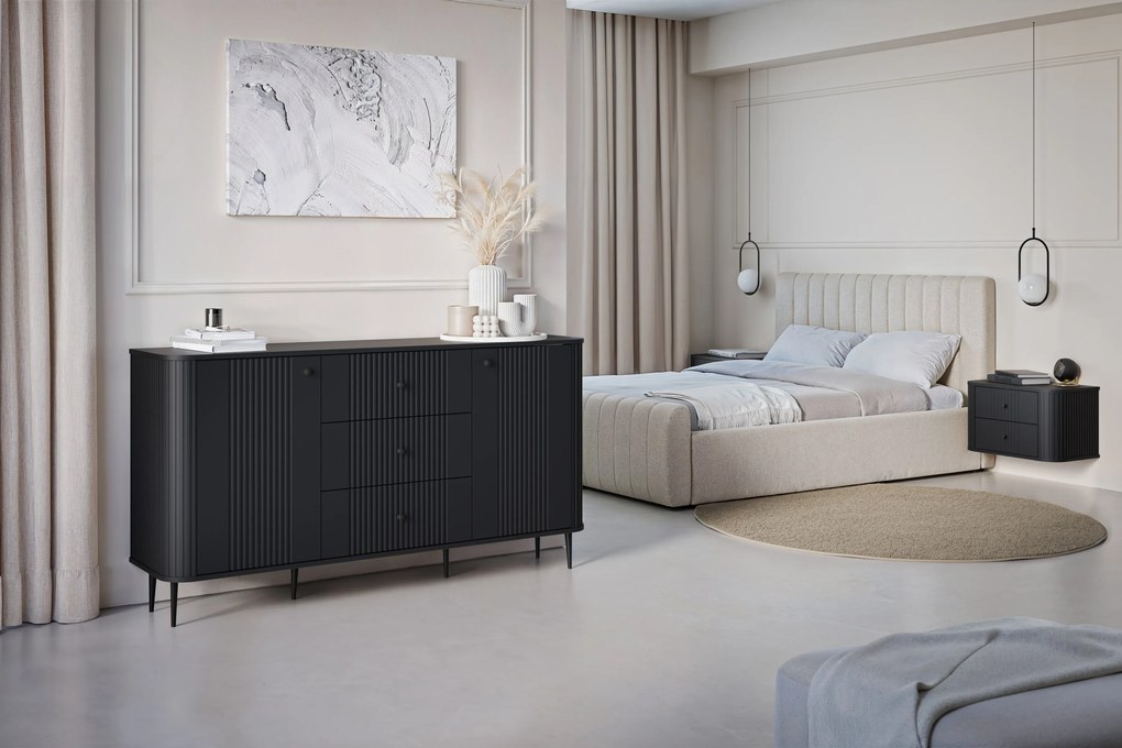 Komoda Vesper 160 cm z szufladami na nóżkach - czarny / czarne nogi