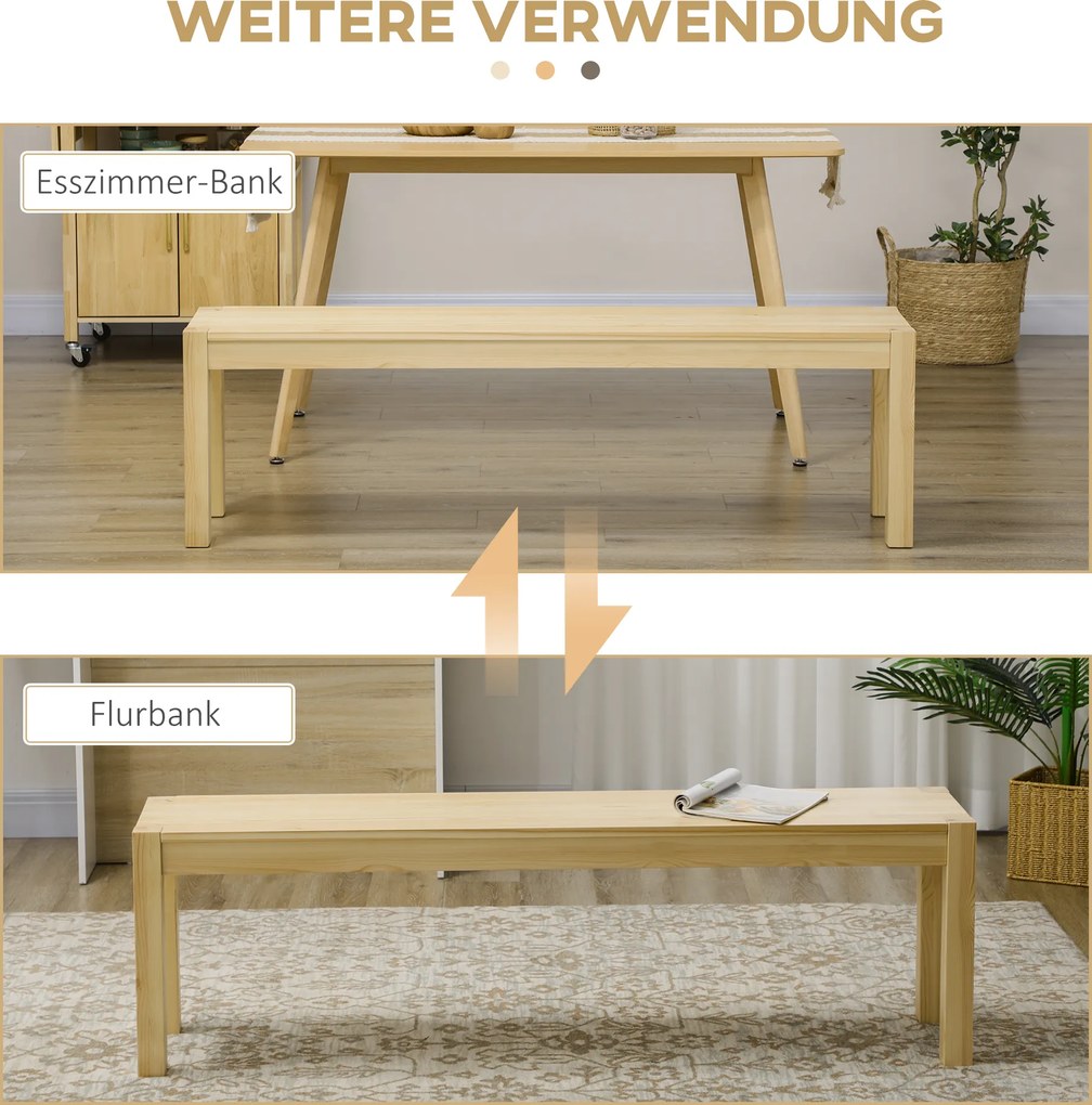 HOMCOM Ławka kuchenna 3-osobowa z litego drewna sosnowego naturalny kolor | Aosom PL