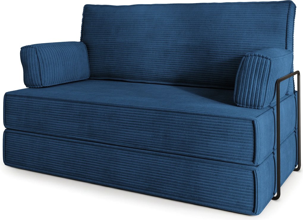 Masseno Sofa piankowa LADIA z funkcją spania, Kanapa z pianki do salonu, Bezmontażowa, Tkanina sztruksowa – Niebieski POSO 05