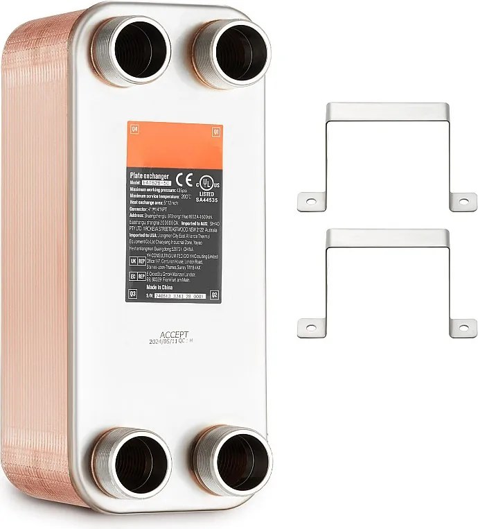 Wymiennik Ciepła SucceBuy 50-płytowy 41-0.64 cm Porty MNPT 12.7cm x 30.5cm Lutowane 316L Stal