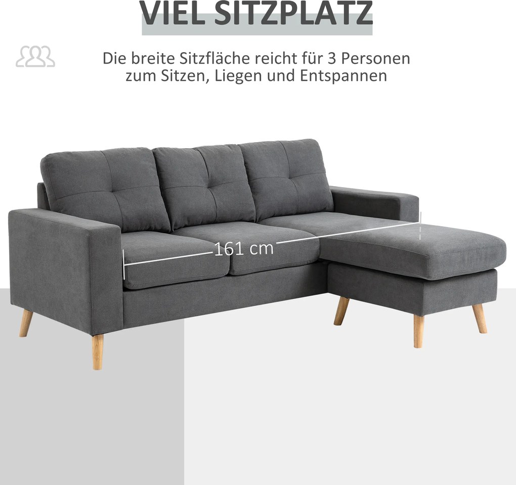HOMCOM Sofa narożna L kształt Elegancka ciemnoszara Imitacja lnu Przestronna do salonu Wymiary 193x136x85 cm | Aosom PL