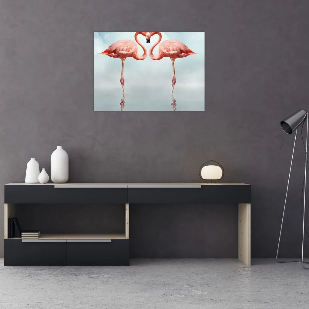 Obraz na szkle dwóch flamingów (70x50 cm)