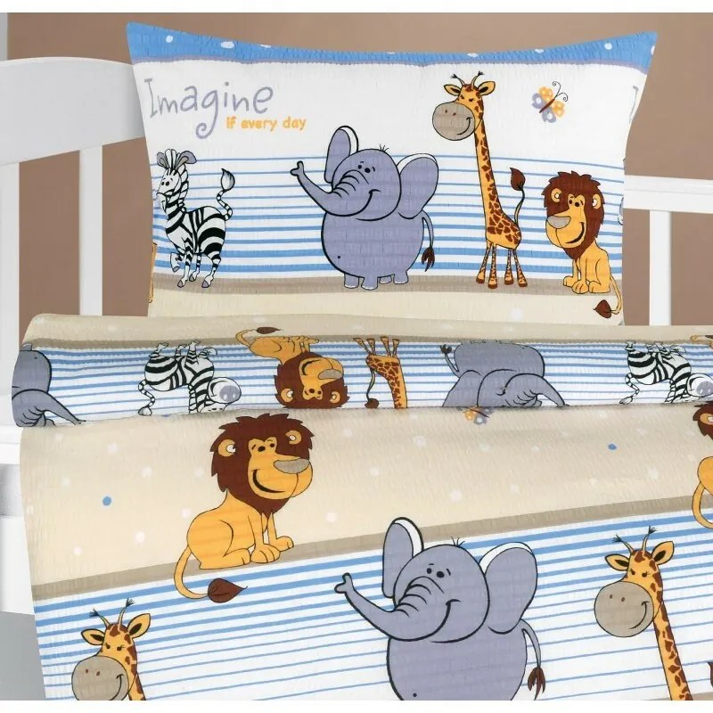 Bellatex Baby pościel z krepy Agata Safari niebiesky, 90 x 135 cm, 45 x 60 cm