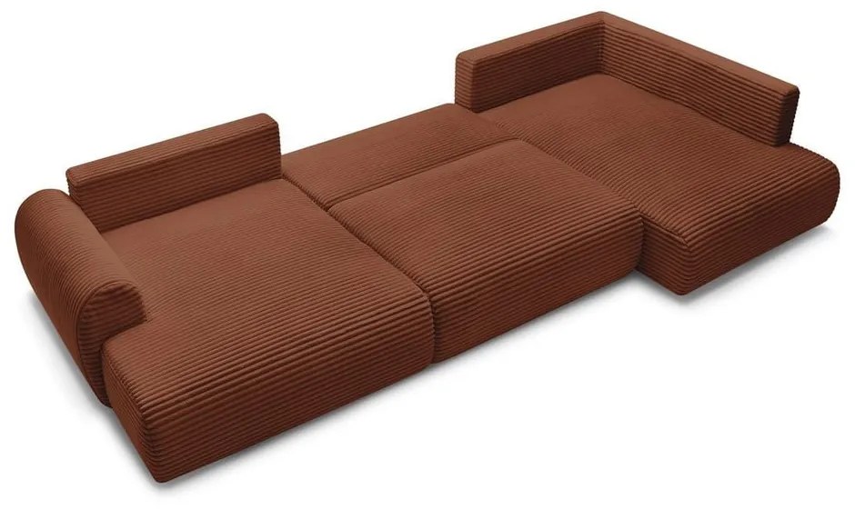 Ceglasty sztruksowy rozkładany/ze schowkiem narożnik (prawostronny/w kształcie litery U) Lucien – Bobochic Paris