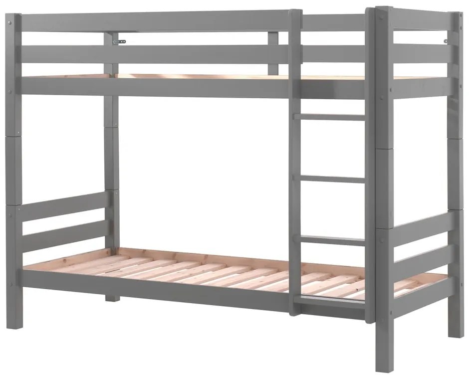Szare piętrowe łóżko dziecięce z litego drewna sosnowego ze schowkiem 90x200 cm PINO – Vipack