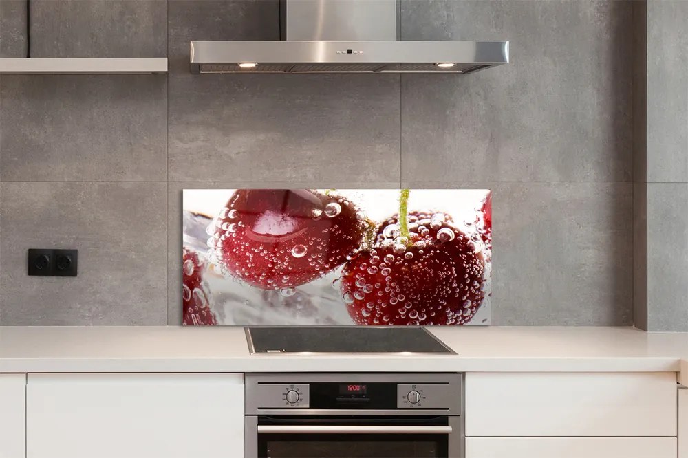 Panel szklany do Kuchni Czereśnie w Kroplach Wody