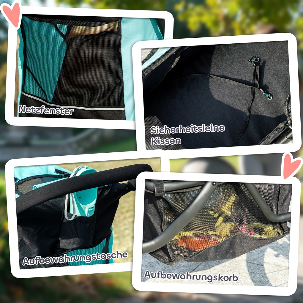 PawHut Wózek dla psów i kotów, do 10 kg, z koszem na akcesoria, systemem składania jednym kliknięciem, Turkus