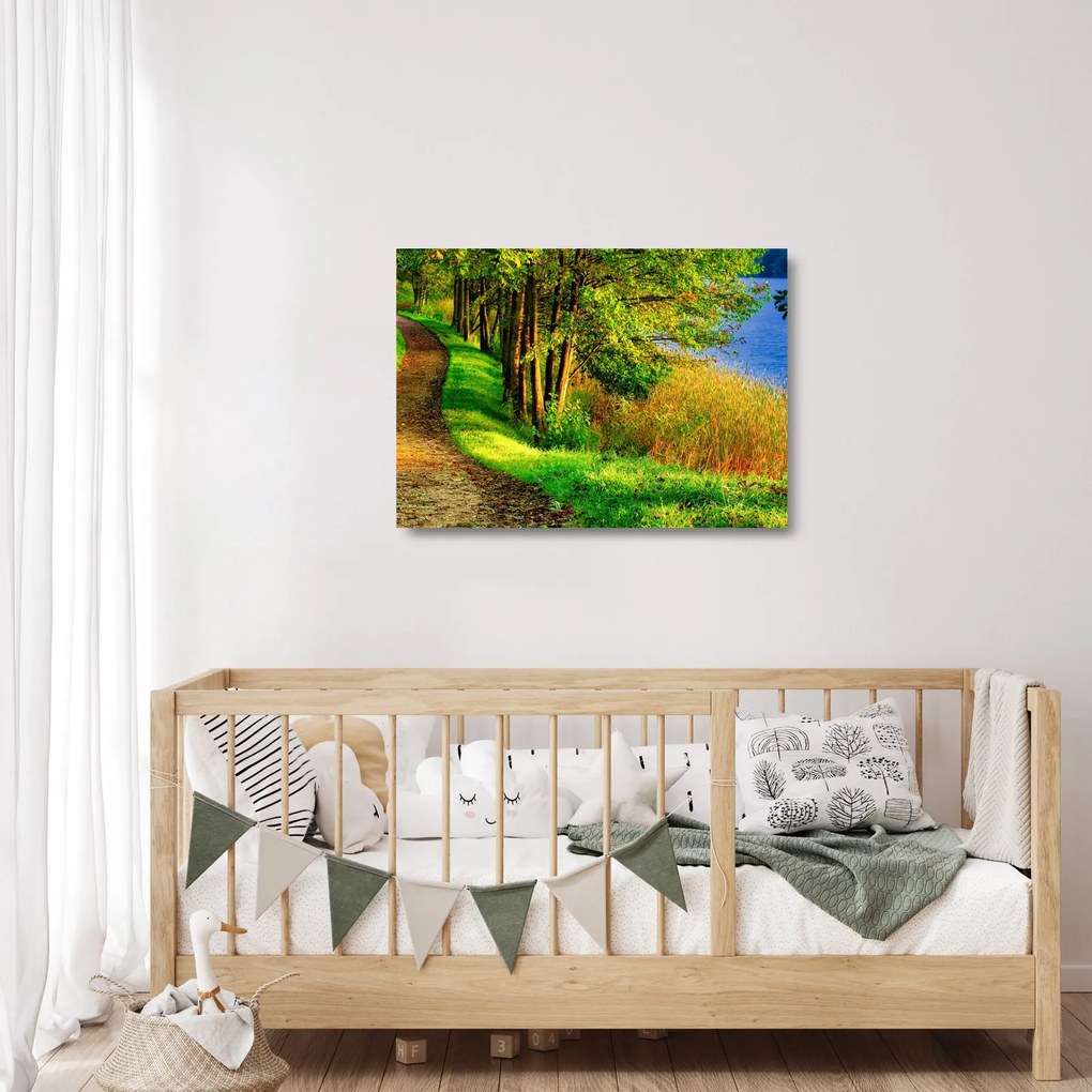 Obraz na szkle szlaku wzdłuż wody (70x50 cm)