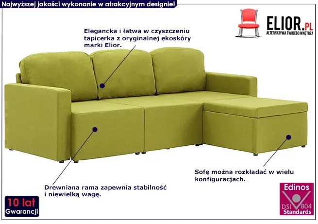 Rozkładana sofa modułowa zielona - Odi 4Q