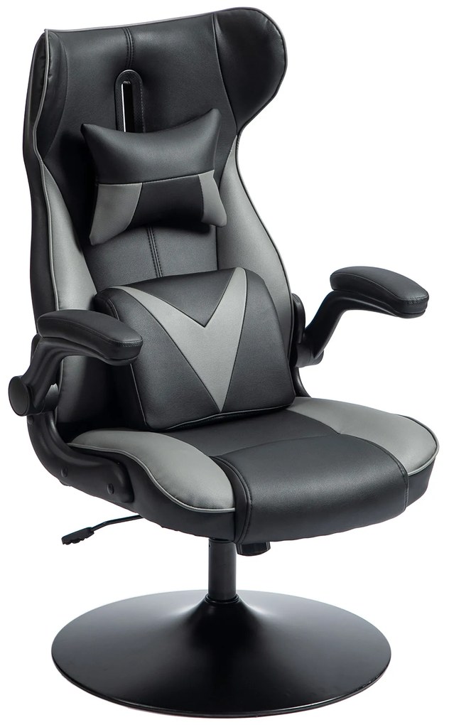 Vinsetto Fotel Gamingowy z Funkcją Kołysania, Obrotowy, Regulowana Wysokość, Wyściełane Siedzisko, Metal, 67 x 71 x 112 cm, Szary